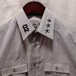 191‎ Unlimited Boys Large Short Sleeved Button-up Shirt Top Gray